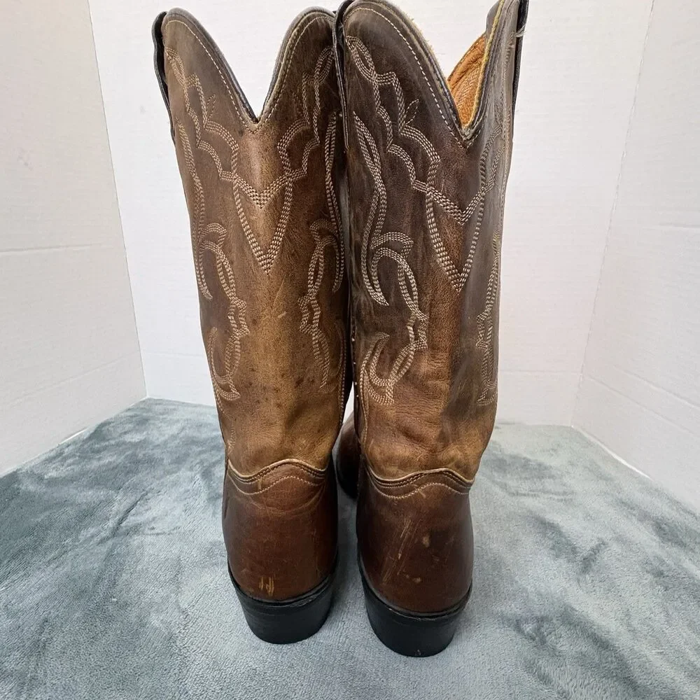 Vintage Frye Western Cowboy Boots Brown Leather USA Made Size 9M Distressed - Picture 7 of 15